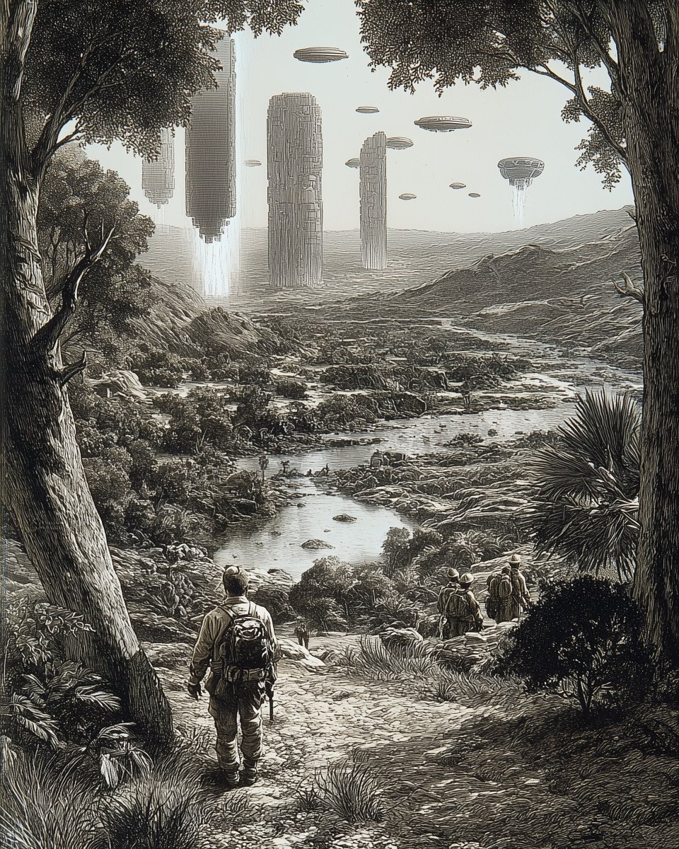 Engraved sci-fi landscapes