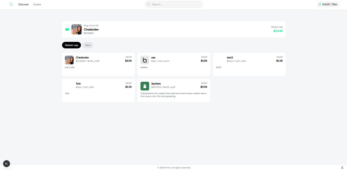 pumpwithfriens's tweet photo. The first iteration of freins goes live shortly, we now have full rights to the domain https://t.co/bl4MJDMrZd.

Our first focus is a working launchpad that can handle stress, everyone will be able to launch a token.

Features being worked on;

- King Of The Hill
- UI Improvements
- Calculate Holder Duration
- Fee Allocation

Currently if your token is on King Of The Hill, 100% of the creator fees will be used to buy-back the token.