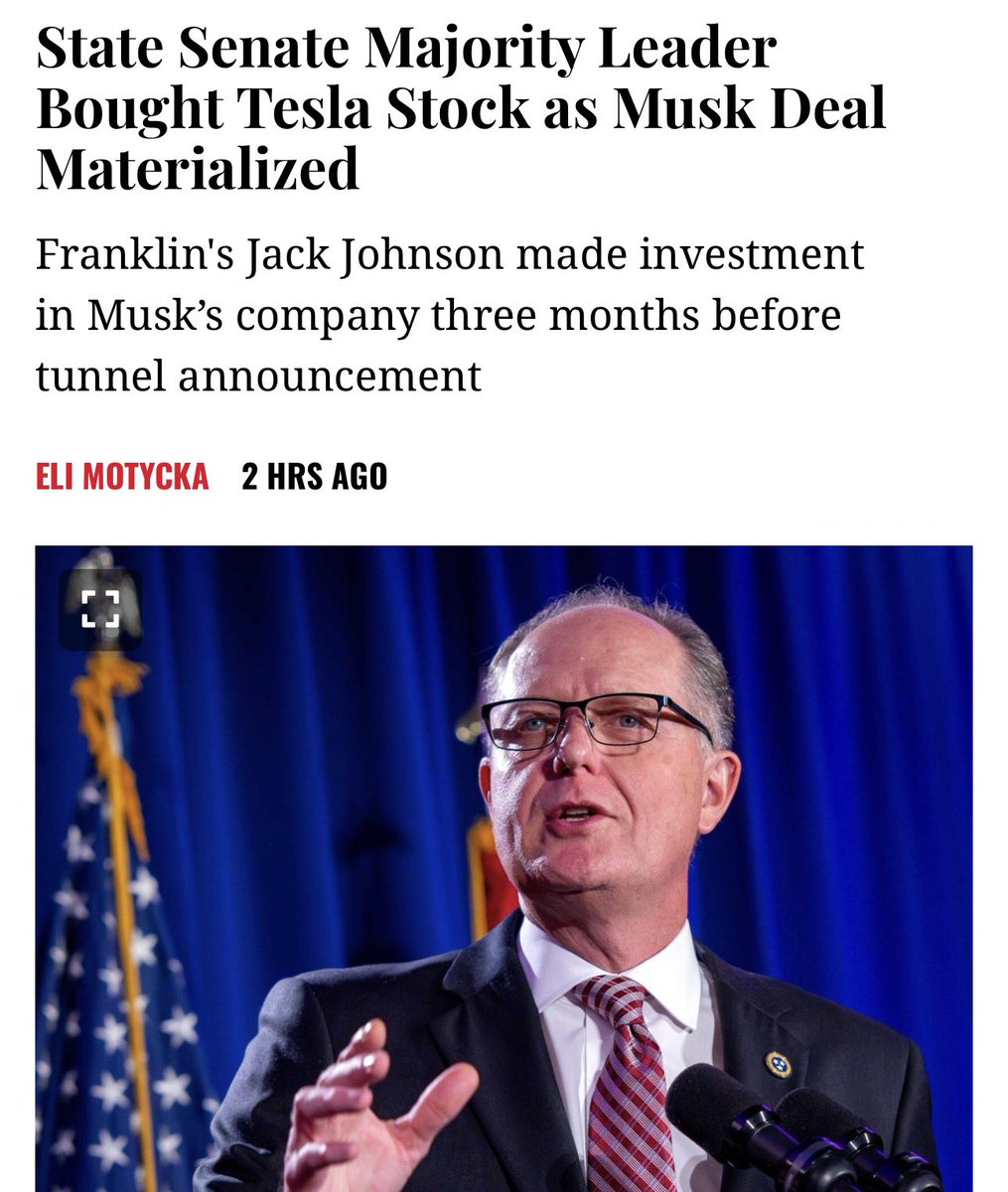 Per <a href="/NashvilleScene/">Nashville Scene</a> — <a href="/SenJohnson/">Jack Johnson</a> (R), one of the most vocal supporters of Elon’s nashville teslas tunnel, bought Tesla stock right before it was announced 😬 💰 

nashvillescene.com/news/pithinthe…