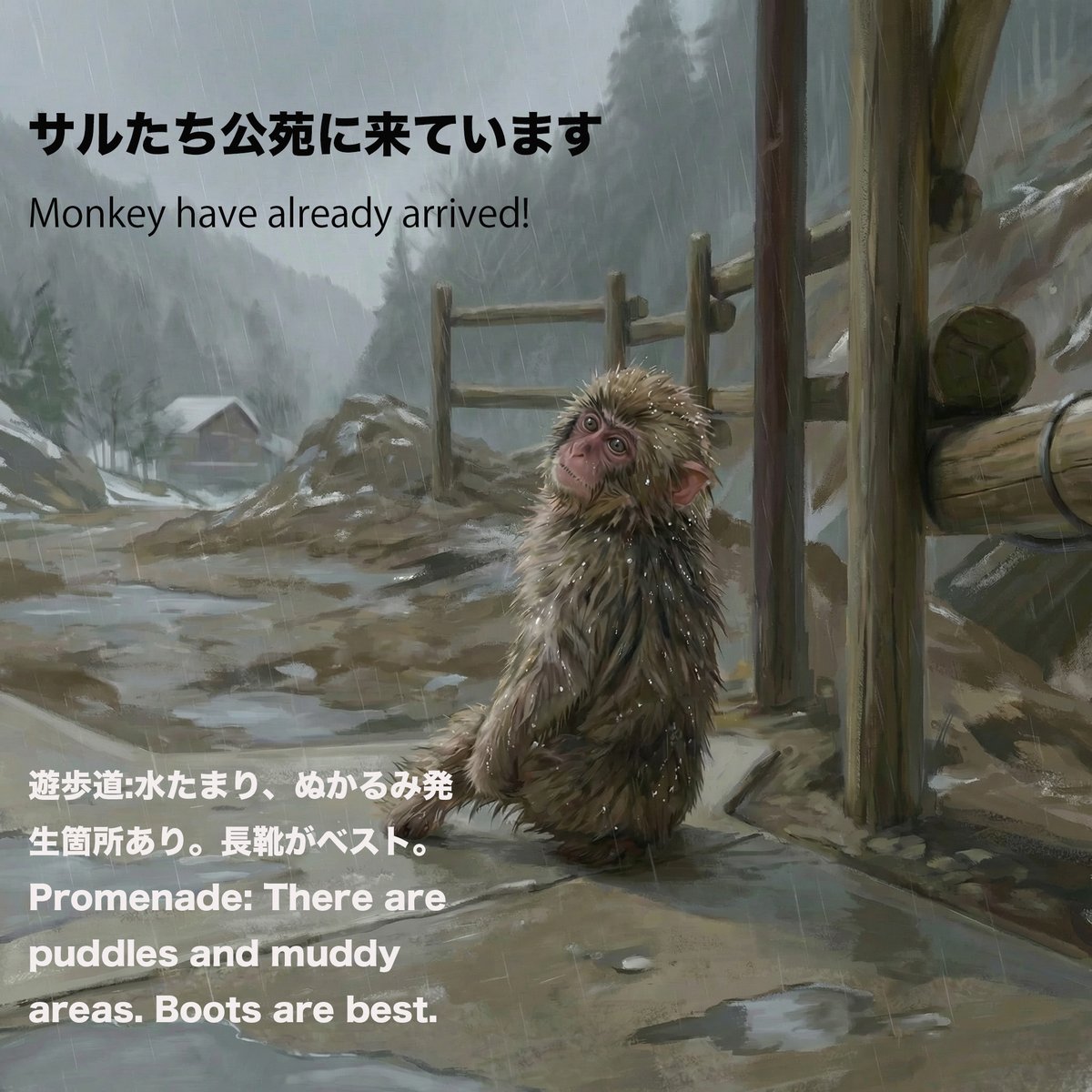 3/4 9:00 サルたち来てくれています。 Monkeys have already arrived