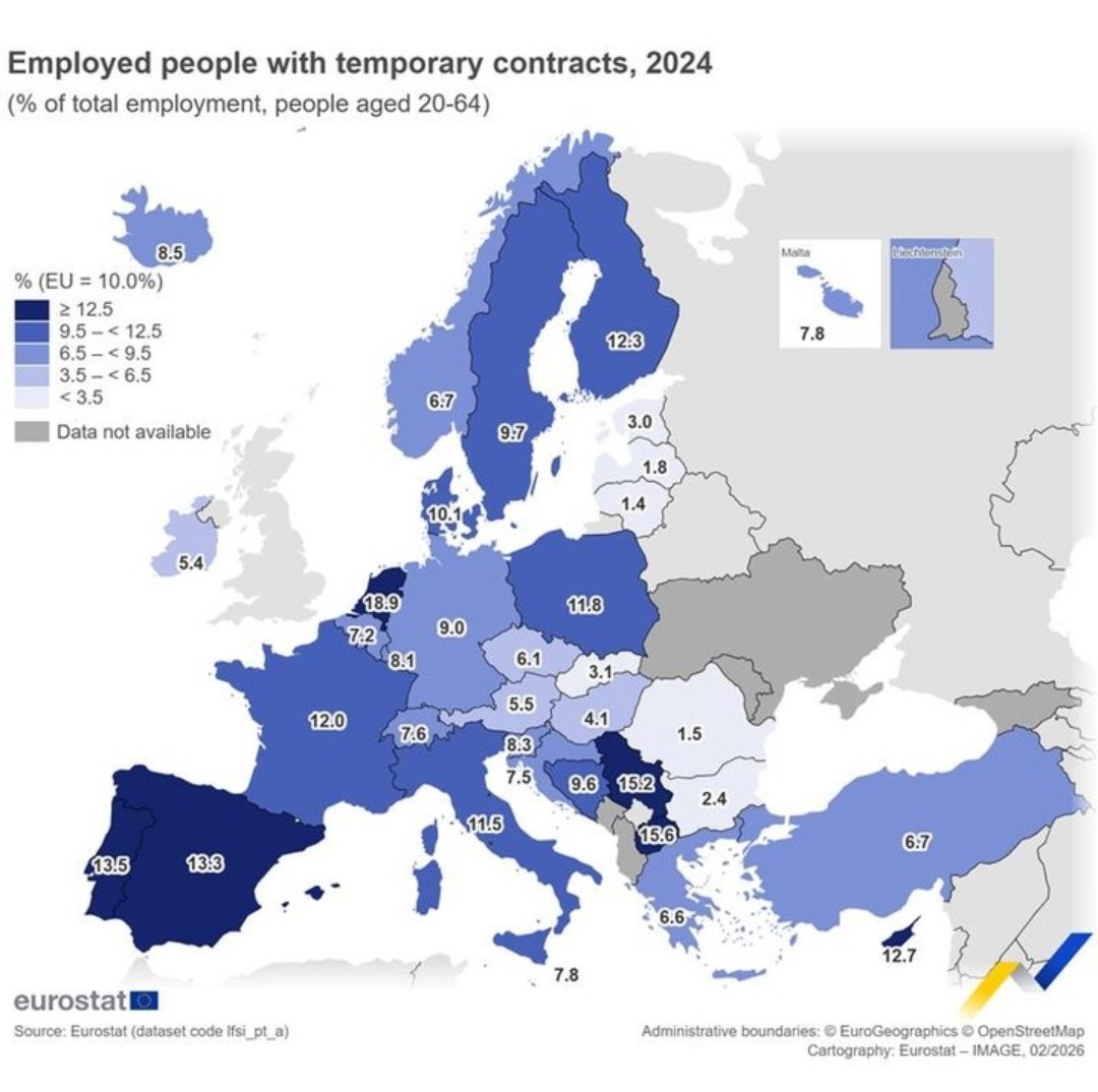 Uma pessoa olha para este mapa e pensa: uma reforma que Portugal está mesmo a precisar é de aumentar os contratos temporários entre os seus trabalhadores! Sim, senhor 🤦