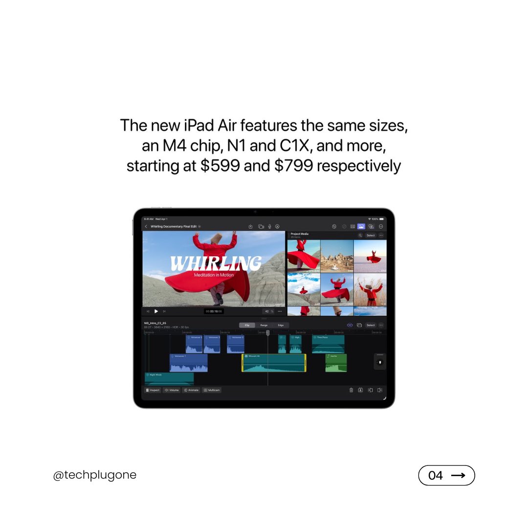 techplugone's tweet photo. Apple's M4 iPad Air is HERE! 🤯 $599 for the 11”, $799 for the 13”. Orders open TODAY.
#TechPlugOne #Apple #iPadAir #M4Chip #AppleIntelligence #iPadOS #NewiPad #TechNews #FYP #Viral https://t.co/XYkS8PvNm3