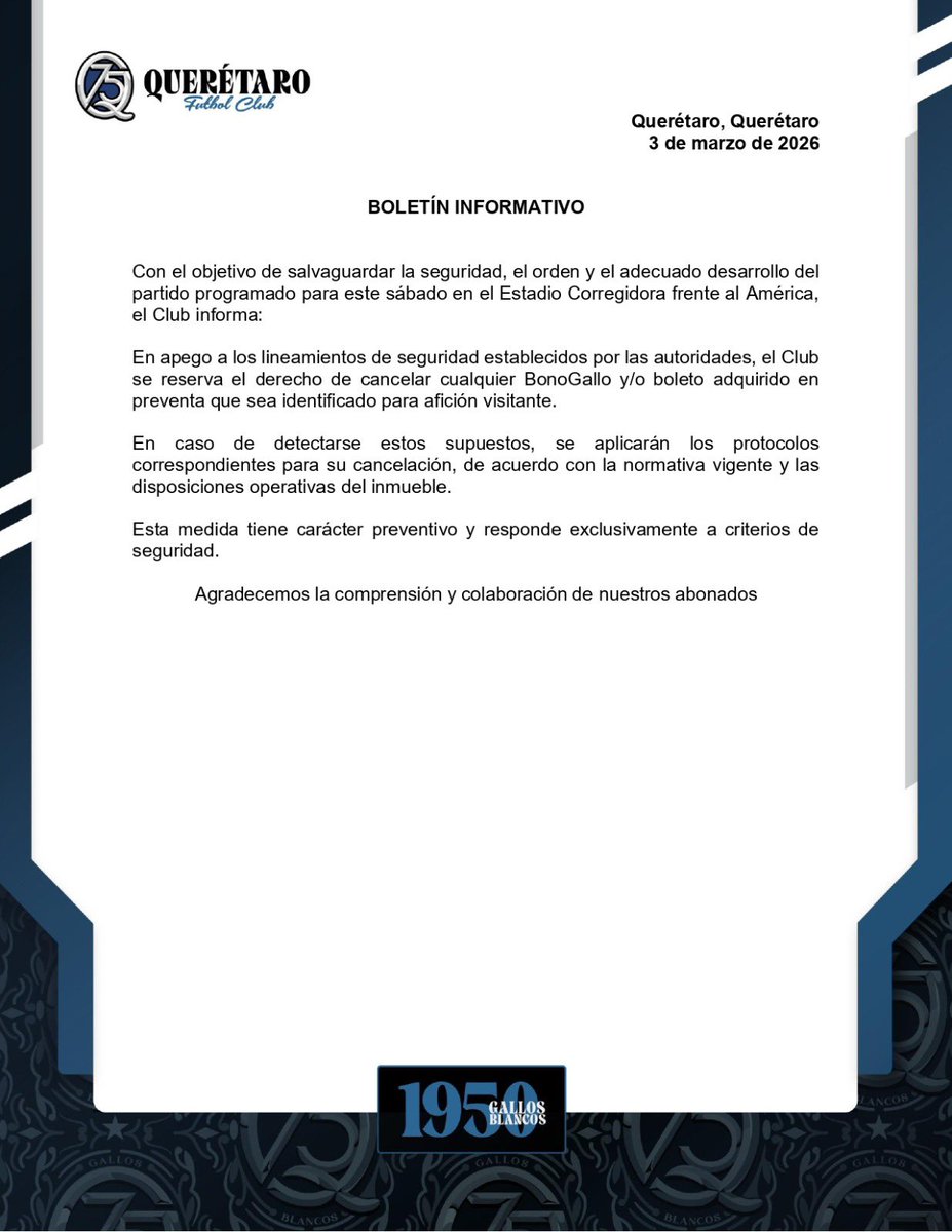 Club Querétaro informa: 

#ResetAzulyNegro