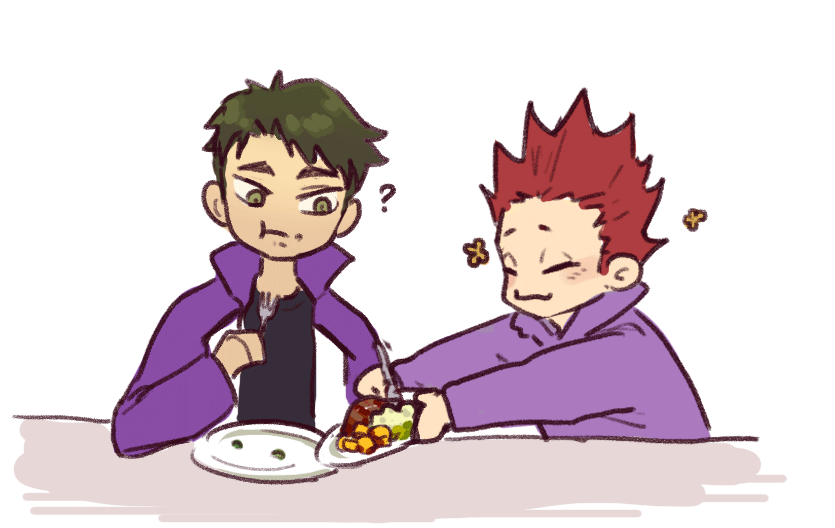 HaruM_1104's tweet photo. @dailyushitenhq Vi una imagen de que Tendou no come mucho y pense que él siempre le da la mitad de su comida a Ushijima https://t.co/1NasOwjEEv