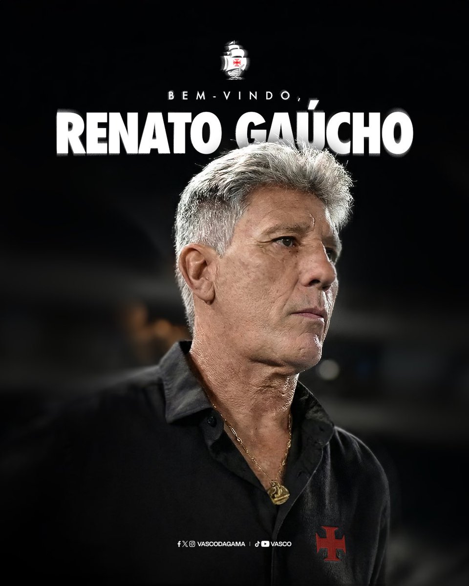 Renato Gaúcho é o novo técnico do Vasco da Gama ✍️💢

O Vasco da Gama informa que Renato Gaúcho é o novo treinador da equipe profissional. O técnico assinou contrato válido até o fim de 2026 e inicia sua terceira passagem pelo clube.

Junto com o comandante, chegam os auxiliares