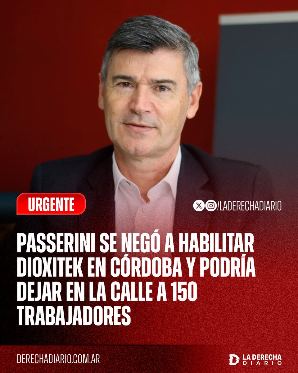 🚨🇦🇷 | #URGENTE HIJO DE PUTA: El intendente Daniel Passerini se está negando a habilitar la empresa nuclear argentina Dioxitek en la ciudad de Córdoba, y podría dejar en la calle a 150 trabajadores solo por su ensañamiento contra el Gobierno de Milei, a pesar de que la compañía