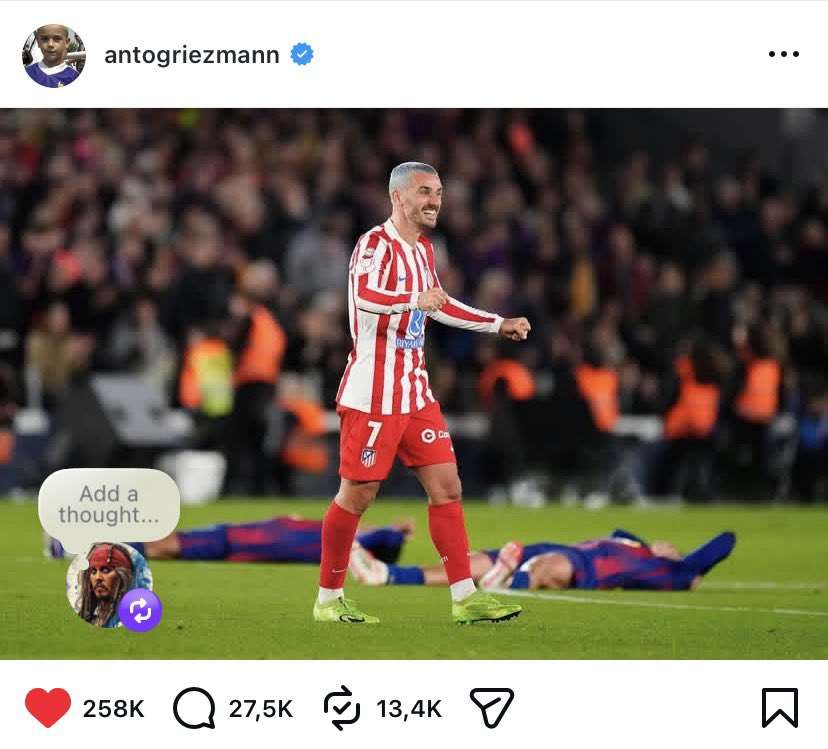 Last year, Barcelona social media posted a photo with the caption “Esta foto va muy dura 🥵” meaning (Does this photo go too hard?) to celebrate beating Atletico Madrid at the Metropolitano.

Yesterday, after Atletico Madrid eliminated Barcelona from the Copa del Rey at Camp Nou,