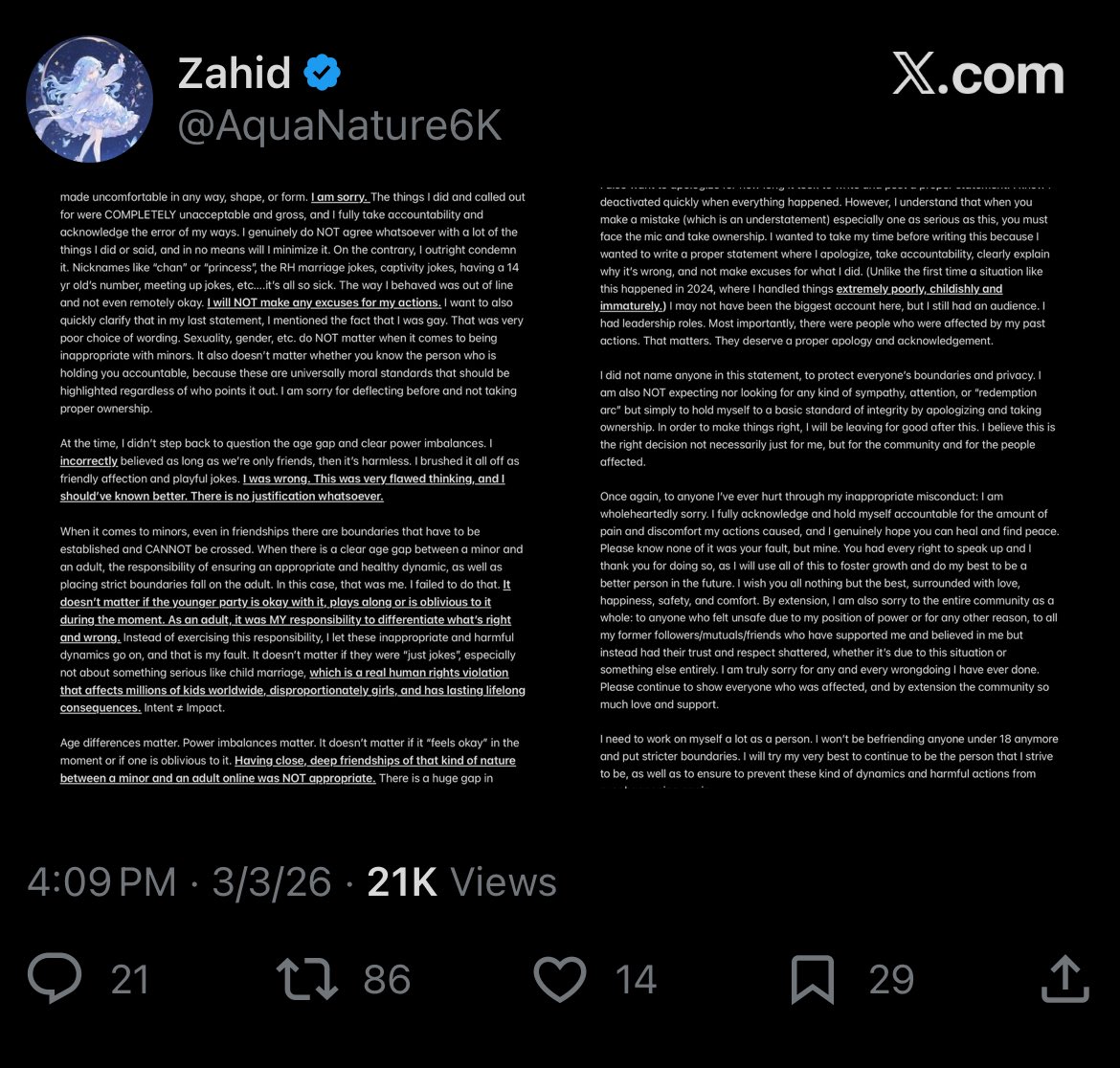 DO NOT INTERACT W/ ZAHIDS POST ANY FURTHER!! ‼️‼️

his ass bought a check again, meaning he WILL gain profits from any engagement on his post (hence why he opened up comments after previously being only available to followers) 

this man is sick and undeserving of attention