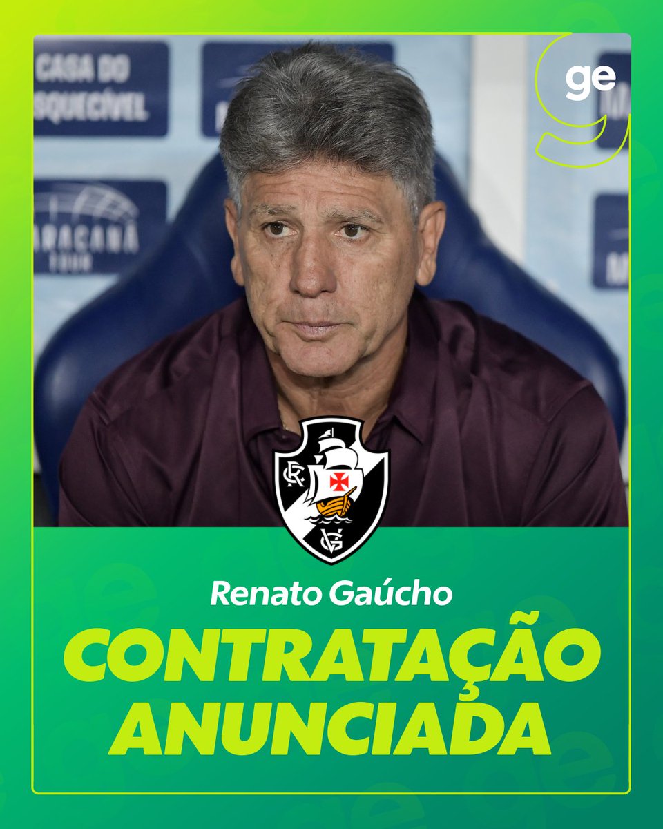 💢✅ Vasco anuncia a contratação de Renato Gaúcho ➡️ glo.bo/4rKo5eP

📸 Agif