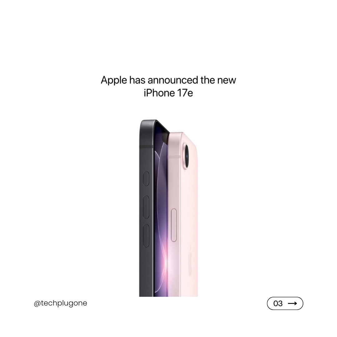 techplugone's tweet photo. The Apple's new iPhone 17e is here! A19 chip, 256GB base storage, and a beautiful Soft Pink finish for $599. Order today, March 4!
#TechPlugOne #iPhone17e #Apple #A19Chip #SoftPink #NewiPhone #MagSafe #TechNews #AppleIntelligence https://t.co/JVNo9bi0Ah