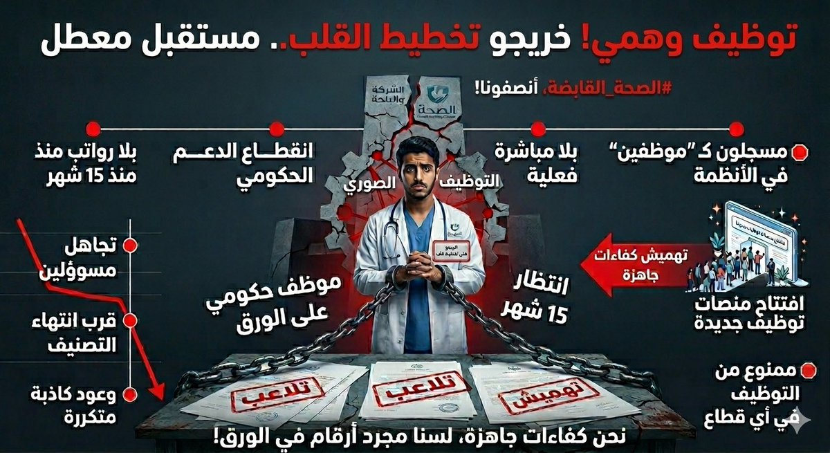 Qamr009's tweet photo. كفى وعوداً وتهميشاً..#فني_تخطيط_قلب يطالبون بإنهاء التوظيف الوهمي والمباشرة الفورية في العمل.
#تعطيل_التوظيف_للبرامج_الصحيه 
#عقود_بلا_توظيف_وزاره_الصحه1
#الصحه_القابضه
#تخطيط_قلب  
@nazaha_gov_sa 
@SaudiMOH
@FahadAlJalajel 
@Reemalghanem6
@MESHALFB
@HealthCo_sa https://t.co/LLQeF92pW7