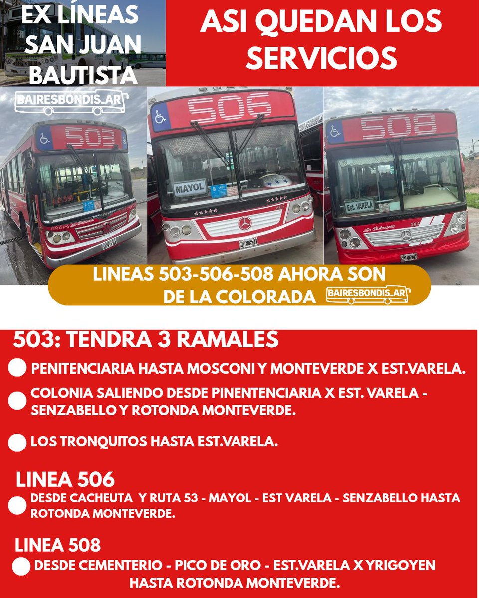 bairesbondis's tweet photo. 🚨ATENCIÓN USUARIOS DE #FlorencioVarela.

✅Las siguientes líneas y sus empresas correspondientes salen a circular mañana 4/03.

⚠️Mientras tanto queda a confirmar las líneas 500 y 509 que quedaron a cargó de la M.O primera junta (L324).

🔥Chau SJB no te vamos a extrañar!!! https://t.co/ZT0nTM5XtA