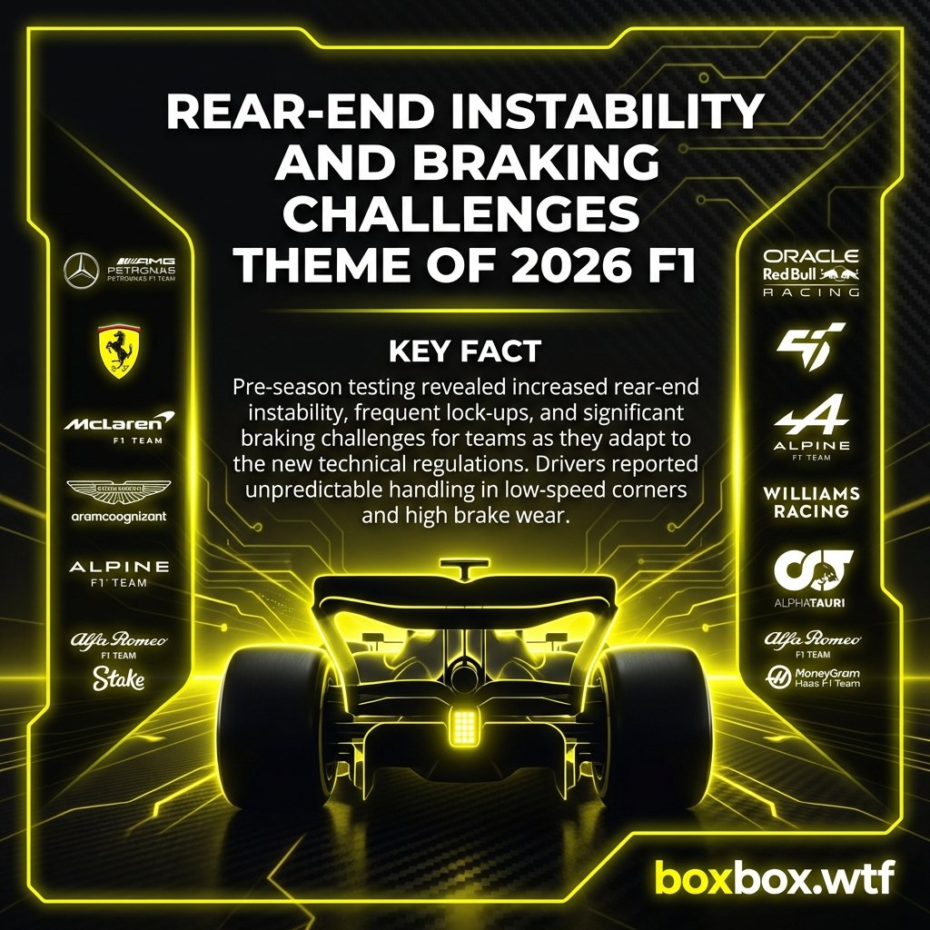 F1memeBoxbox's tweet photo. 🏎️ Rear-End Instability and Braking Challenges Theme of 2026 F1

Pre-season testing revealed increased rear-end instability, frequent lock-ups, and aggressive brakin

Follow @boxb

#F1 #Formula1 #F12026 #Allteams #boxboxwtf #GrandPrix https://t.co/phmdfyNcUm