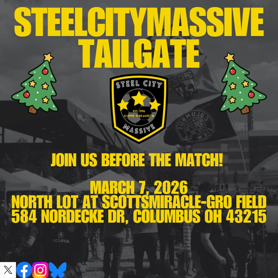 🎄It's beginning to look a lot like Crewsmas🎄

Friendship bracelets? Yes. 🫶🏻
Dino Rossi stickers? Obviously. 🦖
Local beer? Plentiful. 🍻
Volume level? Concerning. 📢

Stop by the Steel City Massive tent this Saturday before kickoff to up the lads with us! #Crew96