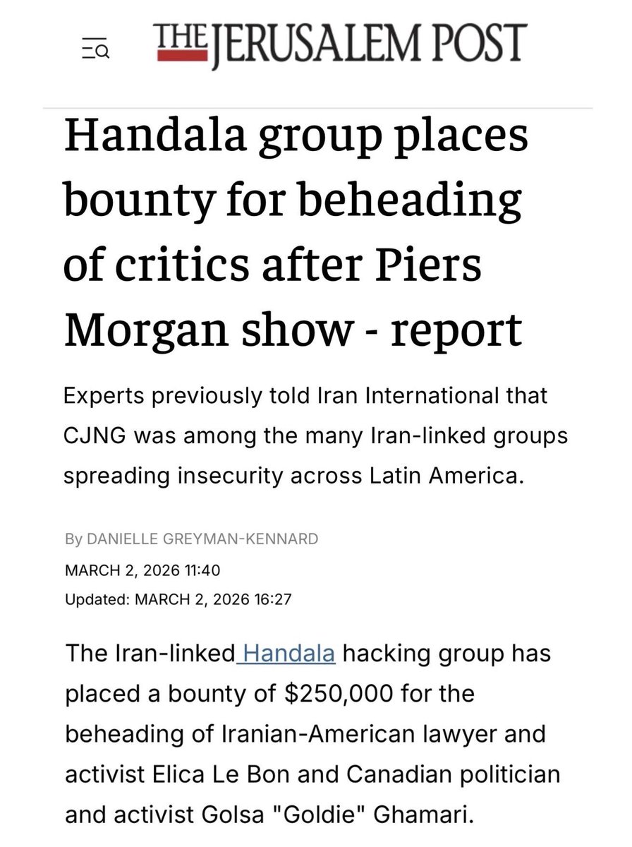 elicalebon's tweet photo. IRGC-linked groups have offered a bounty for mine and @gghamari ‘s heads. https://t.co/04TQsdTkY2