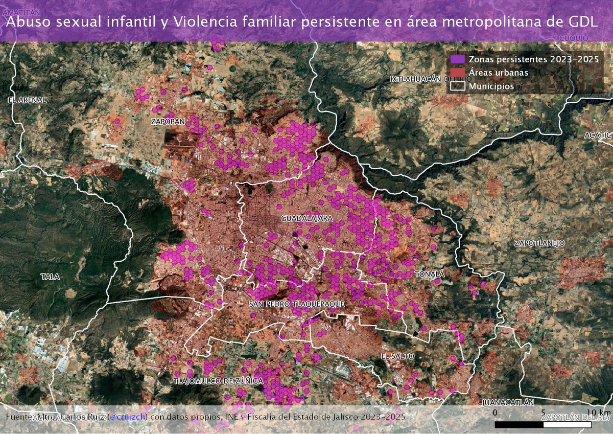 cruizch's tweet photo. Con motivo del #8M2026 comparto la identificación de zonas intraurbanas en municipios del área metropolitana de Guadalajara y en Puerto Vallarta donde ha persistido la violencia hacia las mujeres en los últimos 3 años. En el 19.76% de la superficie ... (1) @sonia_ssi @ErikaLoyoB https://t.co/5oltMhMmxx