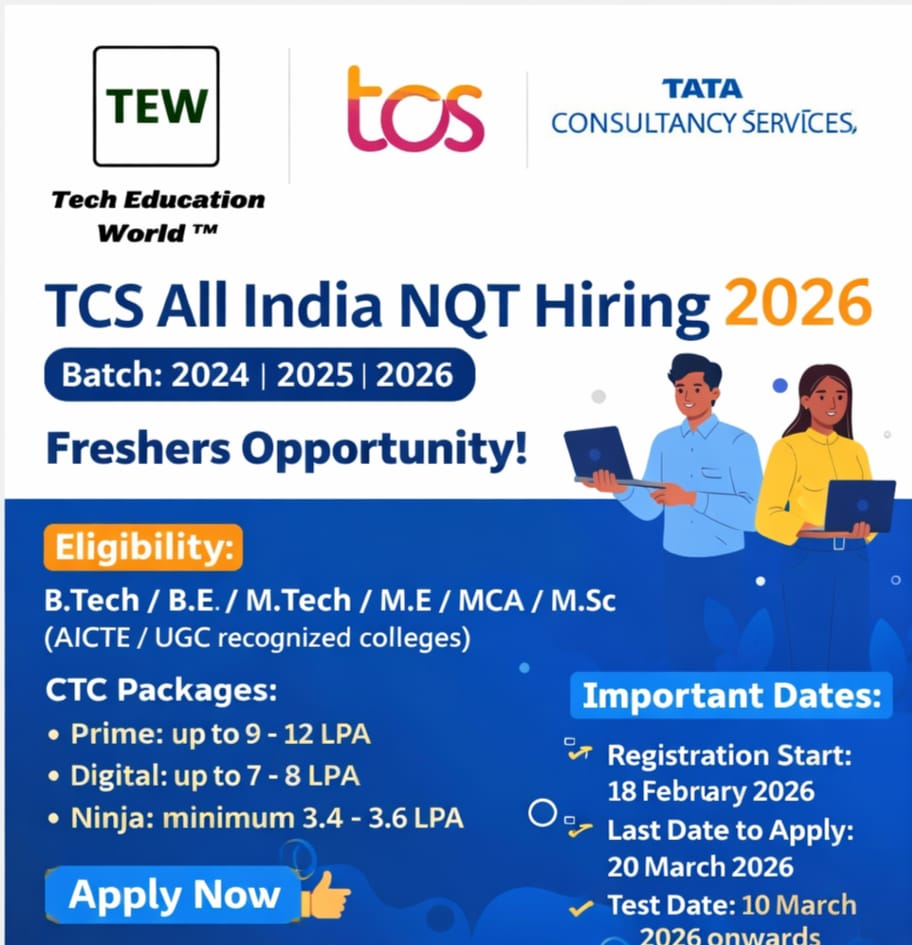 TechEducationW1's tweet photo. TCS All India NQT Hiring 2026 | Freshers Opportunity

🔗 Apply Here:
https://t.co/bILBlEmXZ9

📢 Interested students should apply soon and take the first step toward a strong career.

 @TechEducationW1 

#TCS2026 #Tcshiring #jobsearch https://t.co/aAW1ZqrZdT