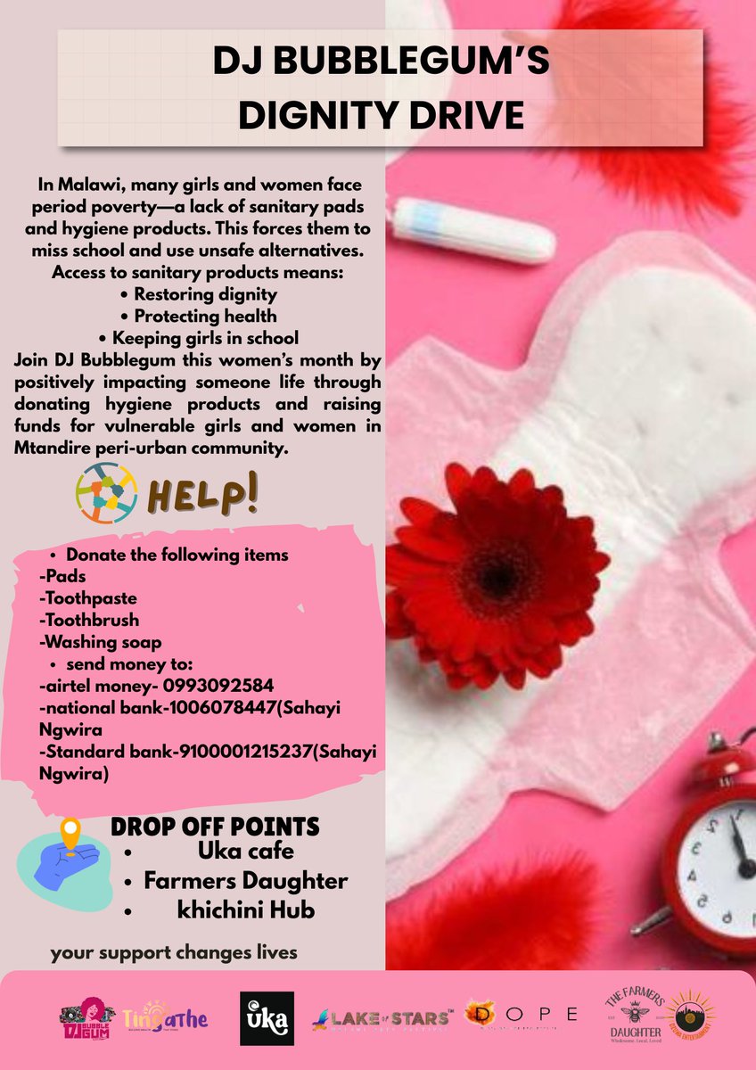 teshayi's tweet photo. Hello good people.
“We can do no great things, only small things with great love.”  

–Mother Theresa.

I am collecting items (pads, toothbrushes, toothpaste,washing soap) for women and girls in Mtandire. Please share and be part of this fulfilling drive. https://t.co/QPaRGM2H2B