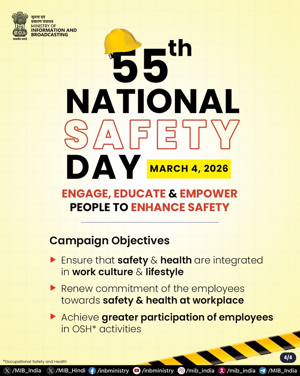 India is celebrating National Safety Day with the theme ‘Engage, Educate &amp; Empower People to Enhance Safety,’ commemorating the foundation of the National Safety Council of India on March 4, 1966.

This year holds special significance as the National Safety Council of India