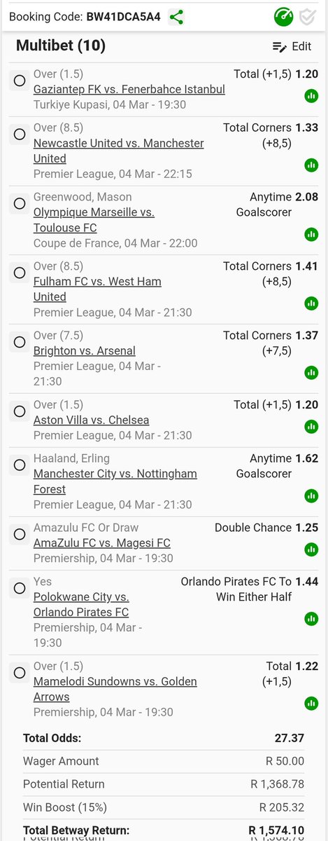 𝐘𝐨𝐮𝐫 𝐖𝐞𝐝𝐧𝐞𝐬𝐝𝐚𝐲 𝐁𝐞𝐭𝐬𝐥𝐢𝐩𝐬 📢 

Booking Code:
BW4150E431 &amp; BW41DCA5A4

#BettingTipsWithOB #BetwaySquad