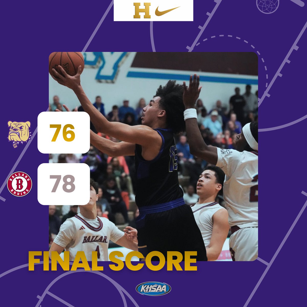 Ran out of ⌛️ in overtime tonight. An incredible run comes to an end for 5️⃣ of our seniors 🫡. 

(15) Louisville Male 76
(9) Ballard 78

0️⃣ C. Jefferson 5p 1r 1s
2️⃣ C. Barnett 2p 4r 5a
3️⃣ K. Braziel 9p 3r 1a 1b
4️⃣ J. Clark 6p 1r 
1️⃣1️⃣ M. Calhoun 13p 7r 5a 1s
1️⃣5️⃣ J. Mitchell 41p