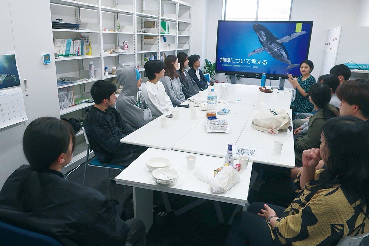 kujiratown's tweet photo. 【捕鯨について考える】日刊水産経済新聞連載第2弾✨🐳
摂南大農学部食農ビジネス学科の副島ゼミで実施された「捕鯨について考える」授業の様子をご紹介👀
詳しくはくじらタウンをチェック！→https://t.co/jLcXkMYSRh https://t.co/a1VkbMffoj