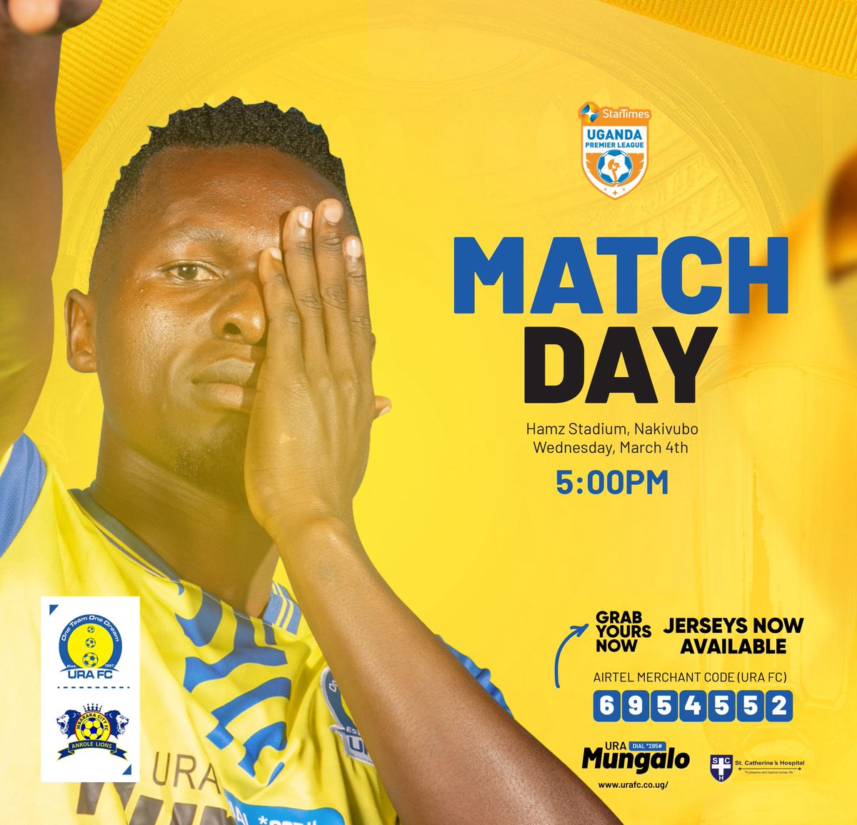 URAFC_Official's tweet photo. Tax Payers 🗣️, It’s match day in the City centre against the Ankole Lions at 5pm. See you there!

#URAFC | #OneTeamOneDream | #StartimesUPL | #URAMBA | #DoubleHeader https://t.co/Jdcsj59CE7
