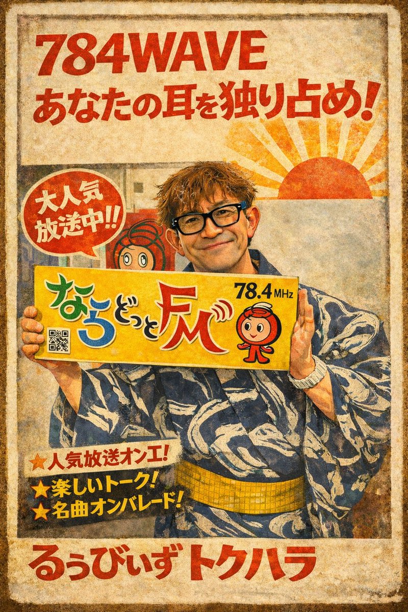 さて！本日は！ ならどっとFM(78.4MHz)で16:00〜19:00まで生放送！(16