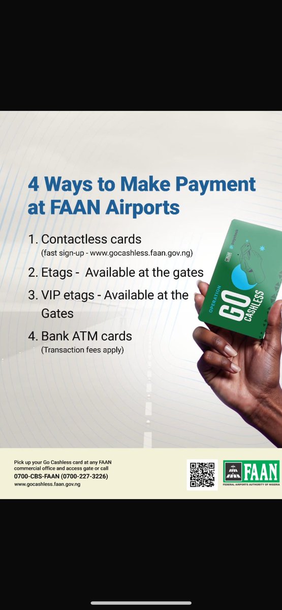By the end of this week, I, along with my team, will be reviewing the first one week of our going cashless at all our payment points at airports across the country in order to eliminate corruption and optimise revenue. 

We will surely improve the efficiency of the new system as