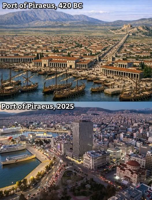 The port of Athens, Piraeus. 
Then and today.
