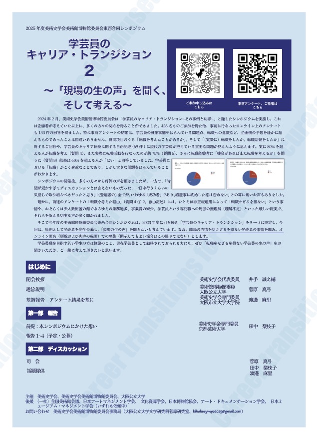 curators_carrer's tweet photo. 美術史学会美術館博物館委員会（西支部事務局、#大阪公立大学）は、4月5日（日）13時より「学芸員のキャリア・トランジション2〜「現場の生の声」を聞く、そして考える」を開催します。 https://t.co/kjR8XmuG6p