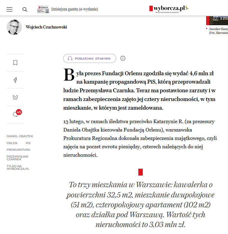 Bob57PL's tweet photo. 📛Była prezes Fundacji Orlenu zgodziła się wydać 4,6 mln zł na kampanię  propagandową PiS, którą przeprowadzali ludzie Przemysława Czarnka. 
Teraz  ma postawione zarzuty i w ramach zabezpieczenia zajęto jej cztery  nieruchomości, w tym mieszkanie, w którym jest zameldowana‼️ https://t.co/IVmI4J0NN3