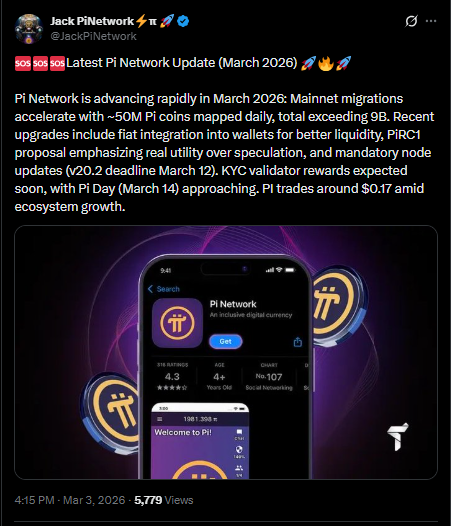 CẬP NHẬT PI NETWORK THÁNG 3 NĂM 2026: 50 TRIỆU NGƯỜI DÙNG CHUYỂN ĐỔI SANG MAINNET MỖI NGÀY VÀ TÍCH HỢP HỆ THỐNG TIỀN TỆ FIAT.

Mạng Pi sẽ tăng tốc vào tháng 3 năm 2026 với 50 triệu lượt chuyển đổi mạng chính mỗi ngày, tích hợp ví tiền pháp định, đề xuất