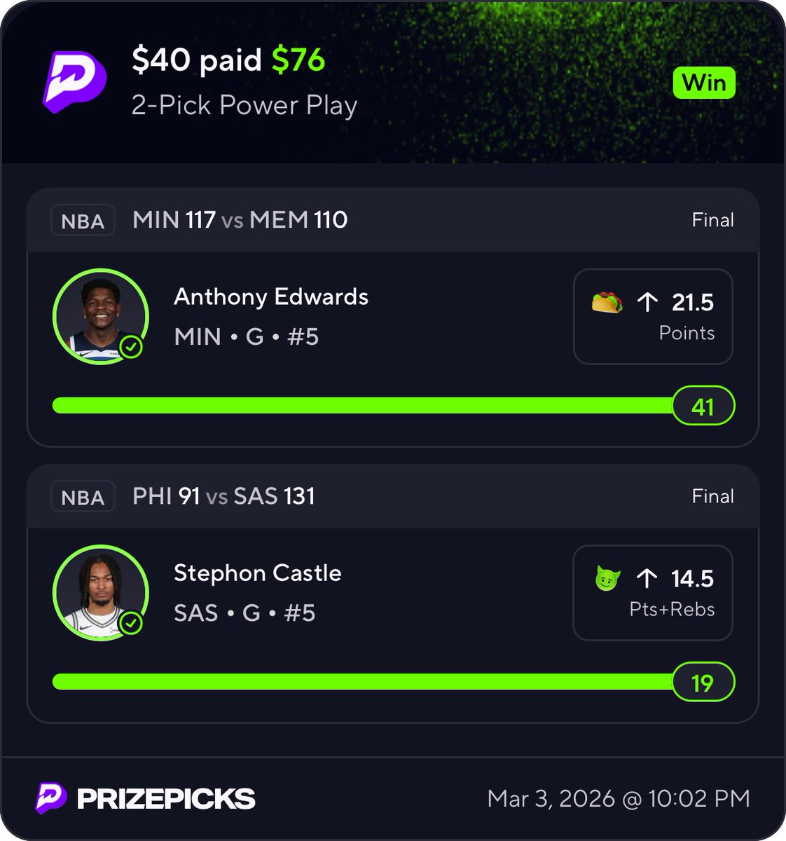 hiddenBets's tweet photo. Discord sweep! 🧹 

#nba #prizepicks #hiddenbets https://t.co/v3VjhO4OL7