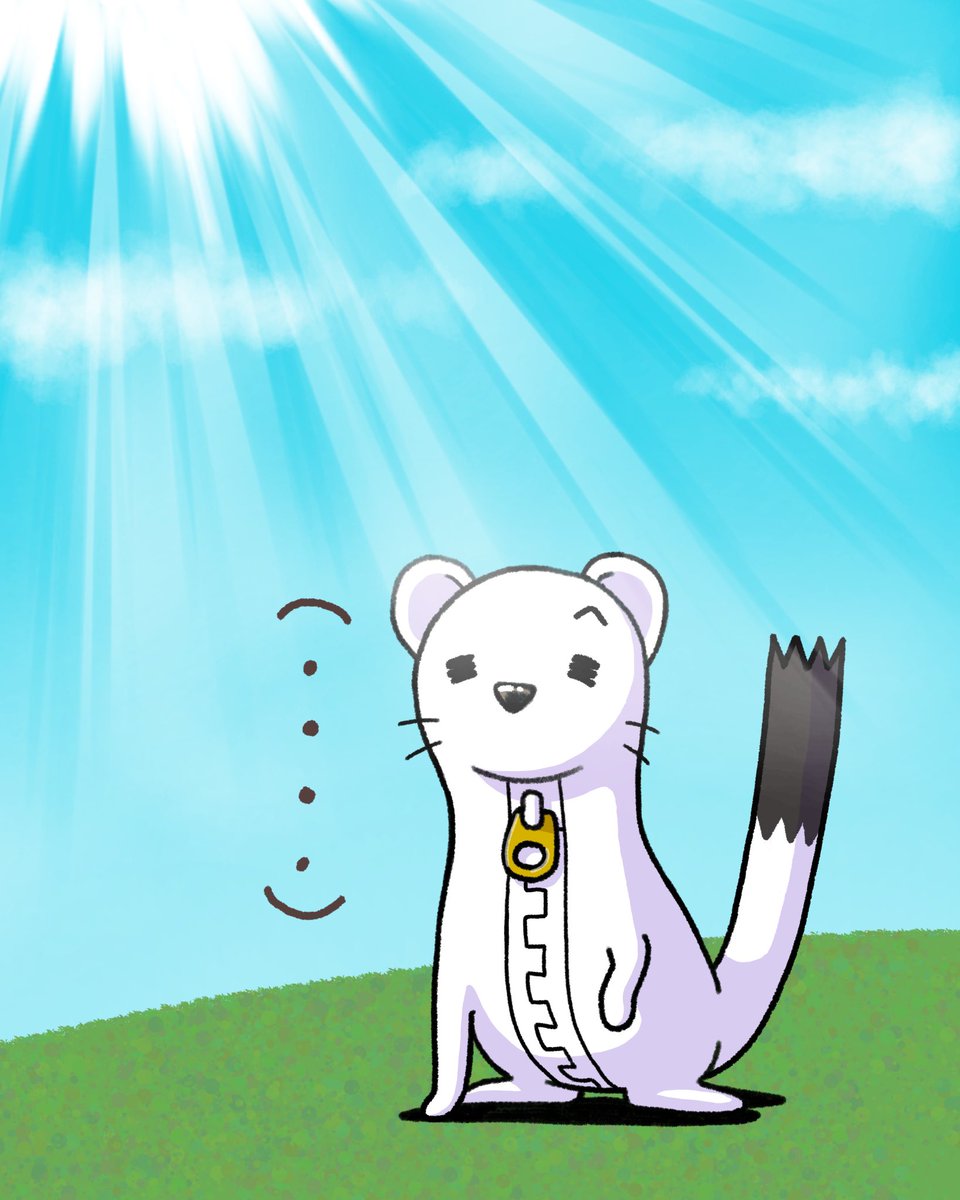 オコジョッパー「………（気持ちいい）」

#雨上がり #晴天の水曜日 #のんびりがんばろう