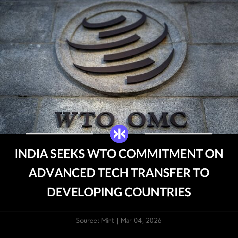 📰 India proposes a WTO roadmap for transferring advanced technologies like semiconductors and green tech to developing nations ahead of the MC14 conference in Cameroon.

Download Fynx App: tinyurl.com/fynx-app-ps

 #India #WTO #Technology #Transfer #Trade