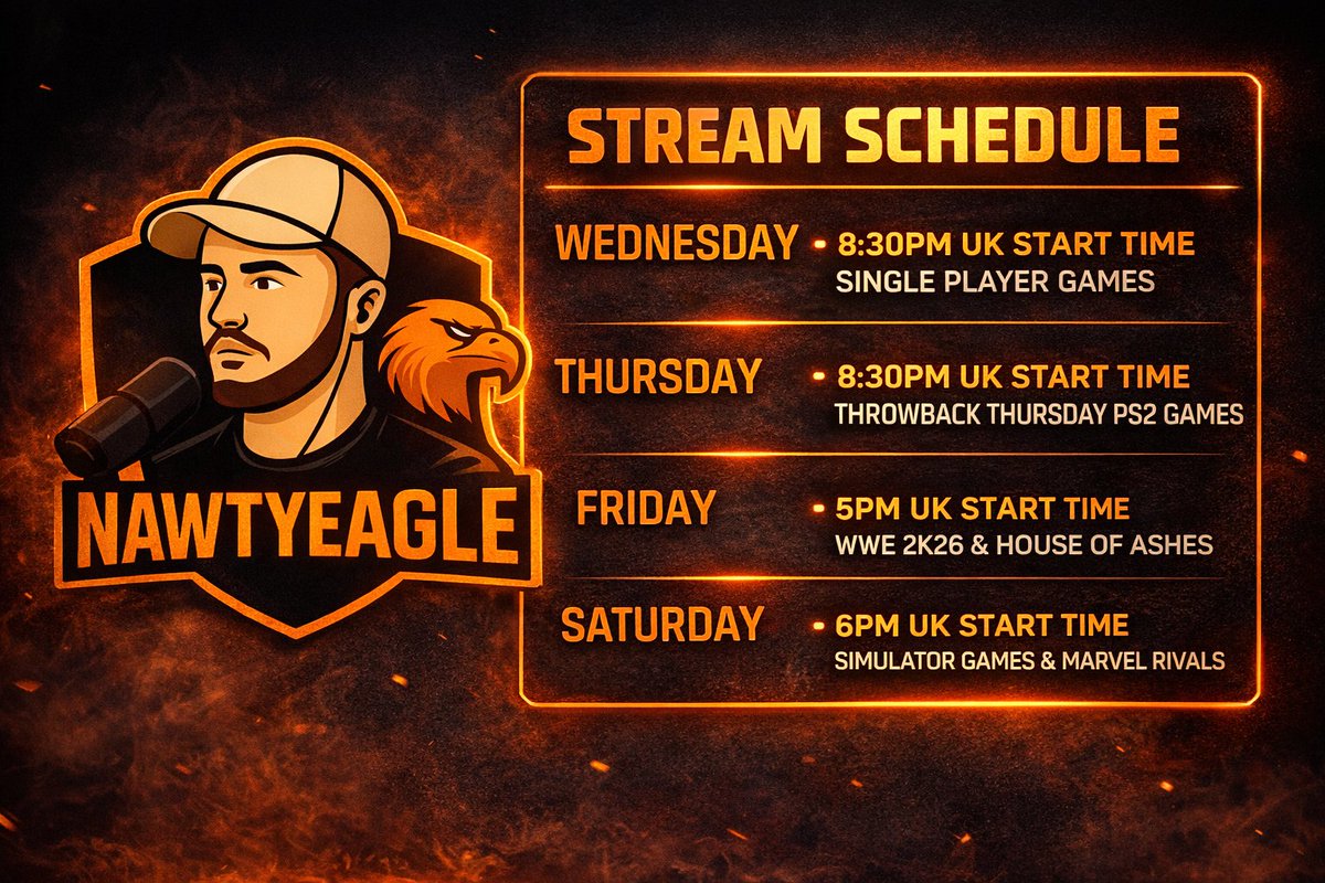 nawtyeagle's tweet photo. THIS WEEKS STREAMS

THURSDAY AND SATURDAY ALSO LIVE ON TIKTOK https://t.co/6Hnr8s6zm5