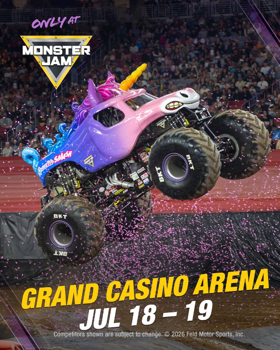 Just Announced!
<a href="/MonsterJam/">Monster Jam</a> Saturday 7/18 &amp; Sunday 7/19 <a href="/GrandCasArena/">Grand Casino Arena</a>