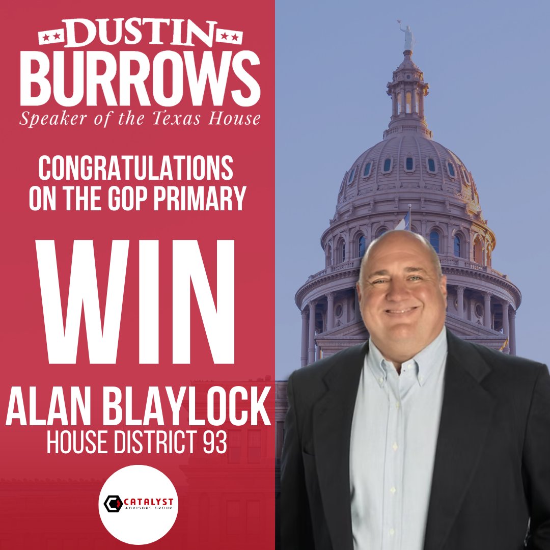 Congratulations to <a href="/Blaylock4texas/">Alan Blaylock For Texas</a> on earning the Republican nomination in House District 93—and thank you to <a href="/GrandOleParr/">Joey Parr</a> for helping lead a winning campaign. The real work now begins. Let’s unite as a party and carry this momentum through November.