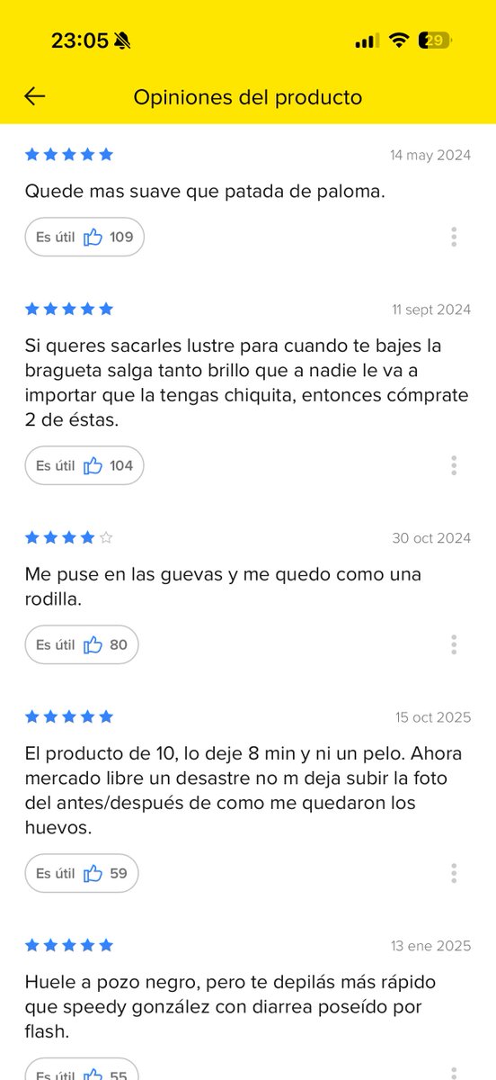 Mirando los comentarios de una crema depilatoria. Llorando de risa es poco.