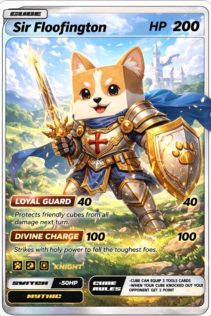 <a href="/MineCube_TCG/">Minecube_TCG</a> This is my entry to the MineCube Card Contest ⚔️🔥

Meet Sir Floofington : the fearless cube knight.

#CUBE