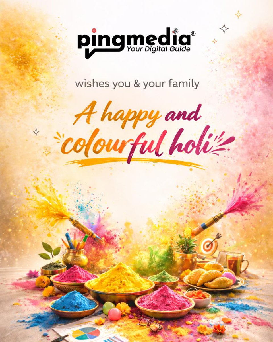 PINGMEDIAIN's tweet photo. Pingmedia wishes you &amp; your family
A Happy and Colourful Holi

#digitalmarketing #happyholi2026 #DigitalGrowth #digitalmarketinglearning https://t.co/PJjgigoZoP