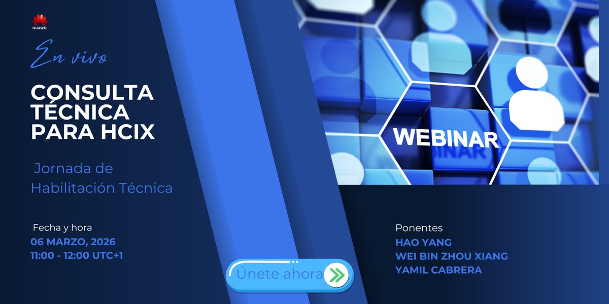 ¿Tienes una duda técnica que no puede esperar?
Únete a nuestro espacio abierto exclusivo para ingenieros con certificación Huawei. Sin agenda, sin filtros: trae tus proyectos, incidencias o configuraciones y resuélvelas en directo. Más información: tinyurl.com/f429tau6