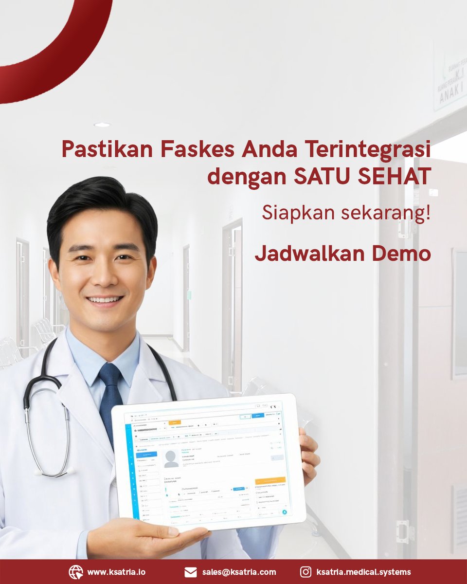 KsatriaMedical's tweet photo. Integrasi SATU SEHAT kini menjadi standar nasional bagi fasilitas kesehatan. Sudah siapkah sistem di faskes Anda?

Ksatria membantu memastikan:
✔ Integrasi sesuai standar dan regulasi Kemenkes
✔ Kesiapan menghadapi evaluasi

Jadwalkan Demo: 
https://t.co/0dTsBYgDVY

#SatuSehat https://t.co/NexQ4q2sXm