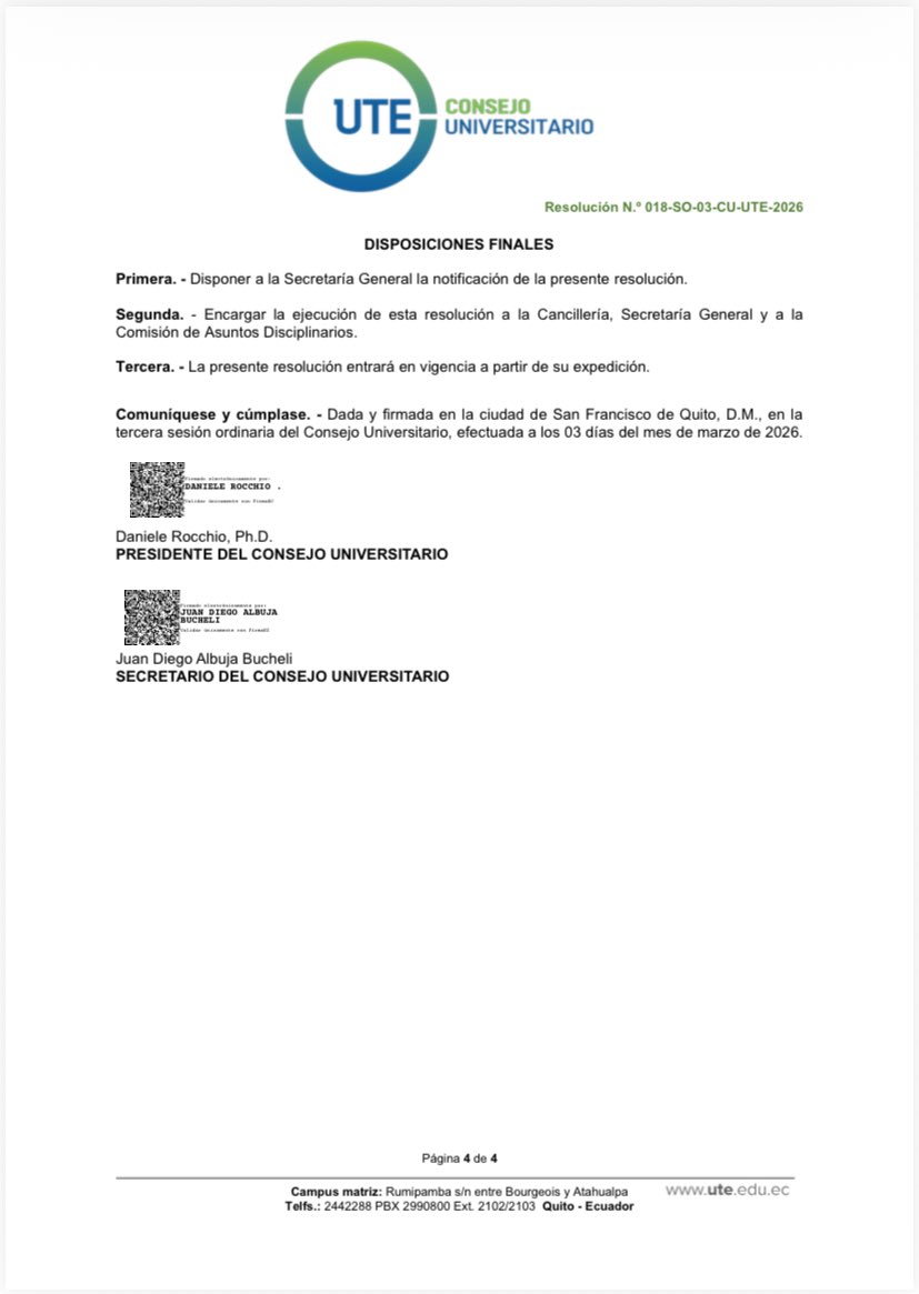🚨La <a href="/UTEoficial/">Universidad UTE</a> retira el título Doctor Honoris Causa a Emil Stehle, lo saca de la lista de distinciones honoríficas y como gesto de reparación simbólica notifica su resolución a las organizaciones de mujeres de Sto. Domingo de Los Tsachilas <a href="/Confepec/">Conferencia Episcopal Ecuatoriana</a> 
<a href="/GADsantodomingo/">Municipalidad de Santo Domingo</a> <a href="/adveniat/">Adveniat</a>