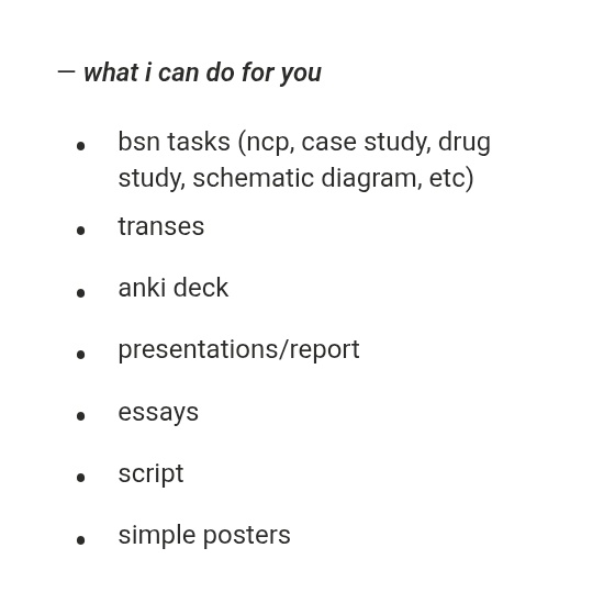 anniescribbs's tweet photo. hello i am new here, help a girly out!
i am accepting acad comms!! slide into my dms and we'll discuss ur task!

lf acad commissions, nursing, pagawa transes, anki deck, reflection, essay, schematic diagram, ncp, drug study, report #acad #commissionsopen #nursingnotes https://t.co/QHR9sS83Mh