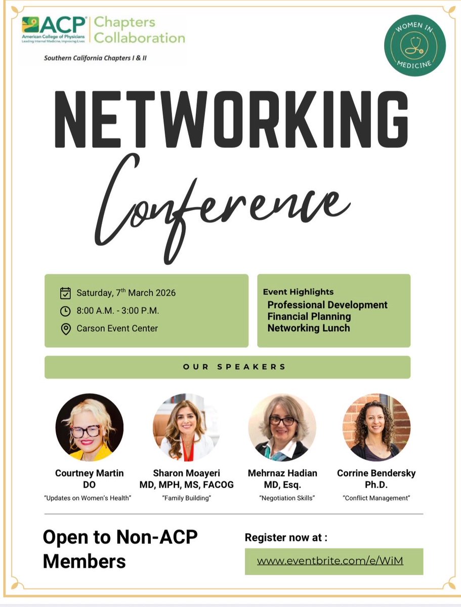 ACPSoCal2's tweet photo. Join us this Saturday, March 7th, for a Women in Medicine Networking Event. https://t.co/Hgn3t7auew