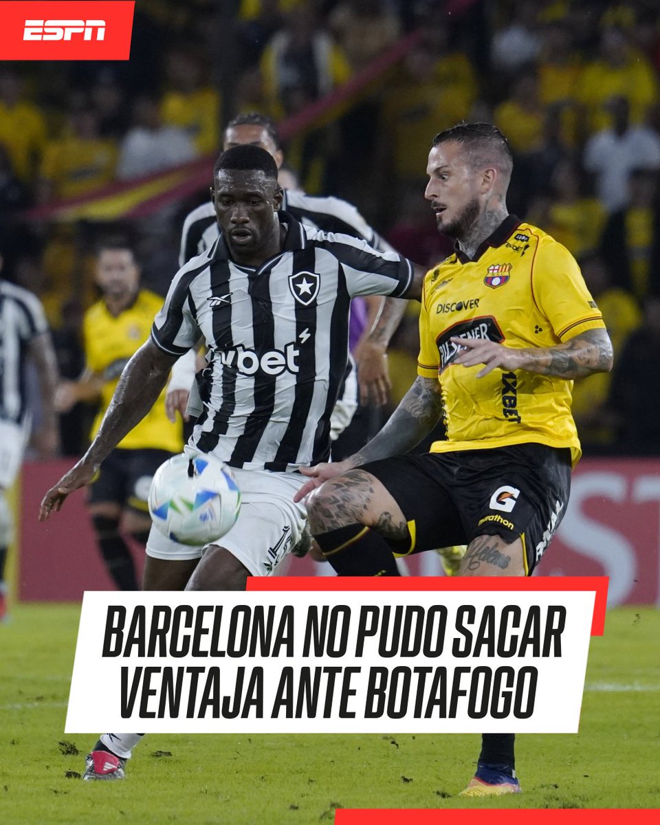 ESPNEcuador's tweet image. 🔥👀 ¡LA SERIE ESTÁ ABIERTA!

👉 #BarcelonaSC empató 1-1 contra #Botafogo en el duelo de ida correspondiente a la Fase 3 de la CONMEBOL Libertadores.

🇪🇨⚽: Villalba 
🇧🇷⚽: Martins 

🔜 La revancha se jugará el próximo martes en Brasil; pero el sábado, el ídolo enfrentará a