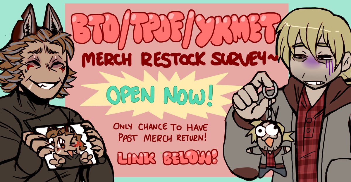 Junjomonstah's tweet photo. There's a googIe form survey below for restock &amp; future btd / tpof / ykmet merch! Any and all feedback would be super helpful if you're interested in anymore merch for this series! Thanks!! c: 🧵 https://t.co/npSPxMOL9F