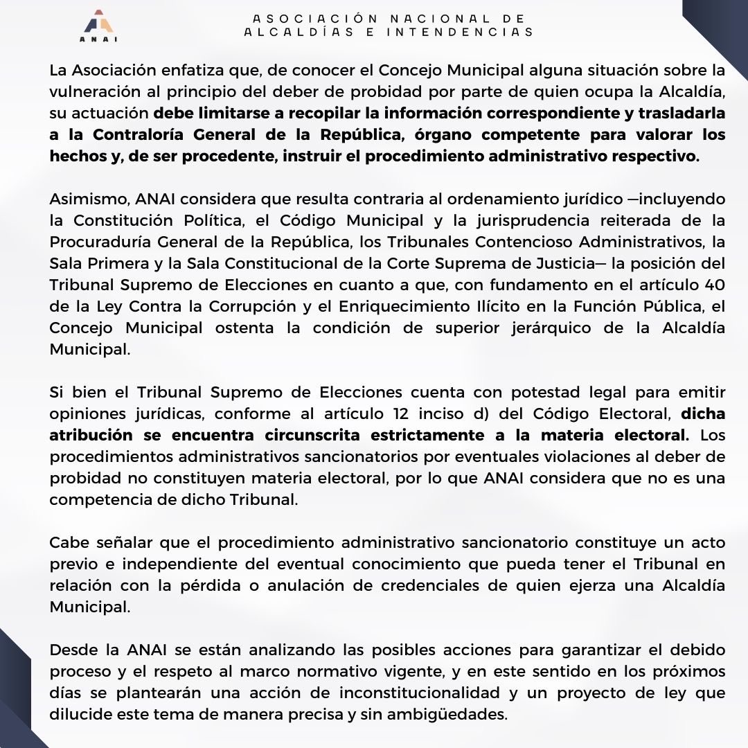 ➡️ Pronunciamiento de la Asociación Nacional de Alcaldías e Intendencias sobre sanciones por parte de los concejos municipales.